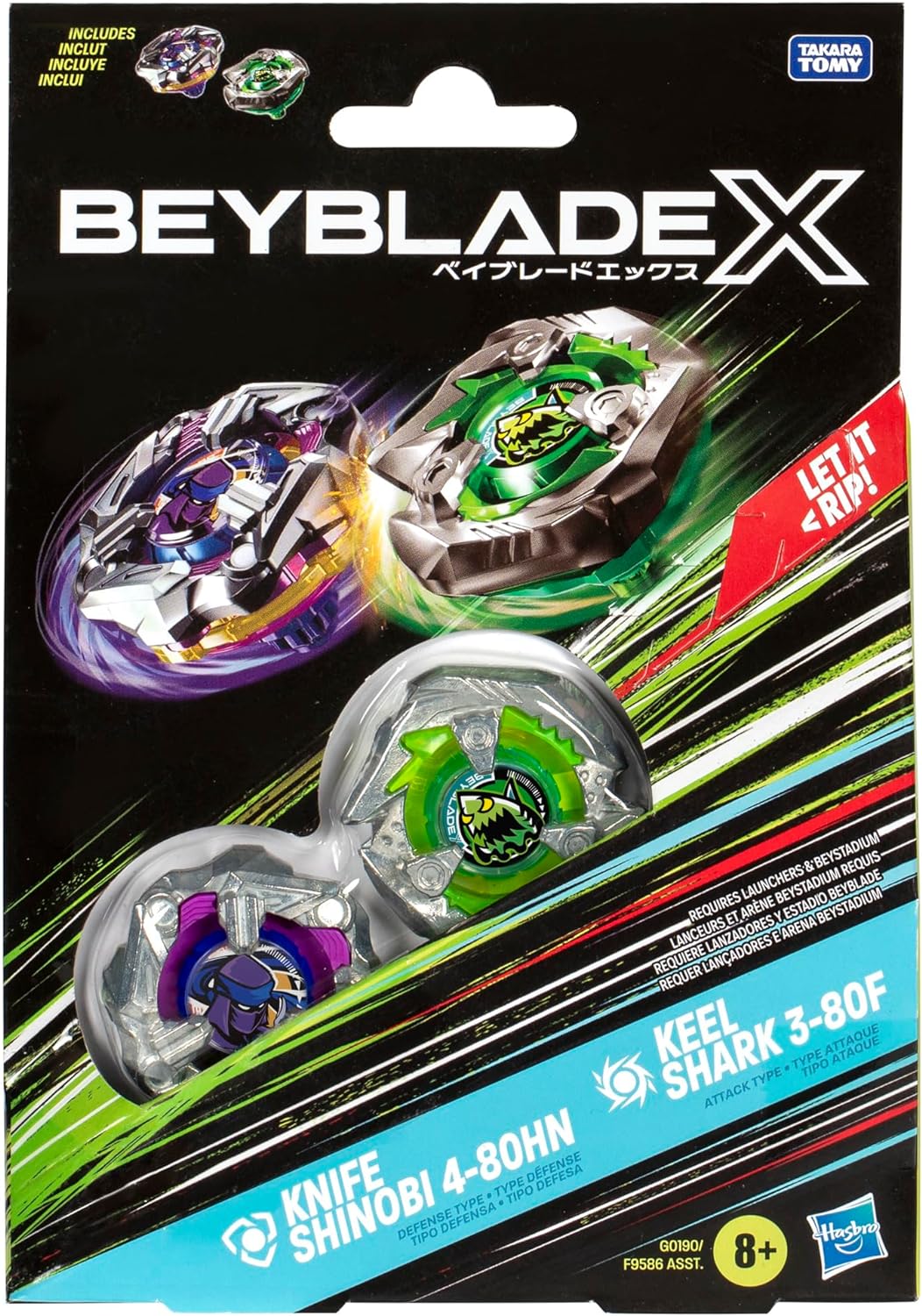 Beyblade X Knife Shinobi 4-80HN and Keel Shark 3-80F Top Dual Pack Set